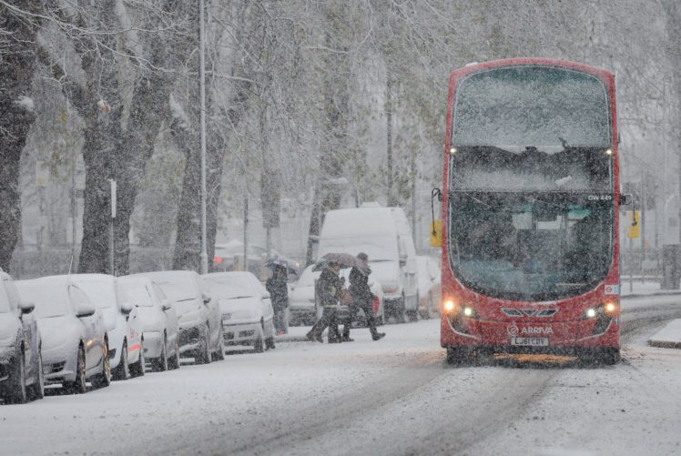 London bus in snow